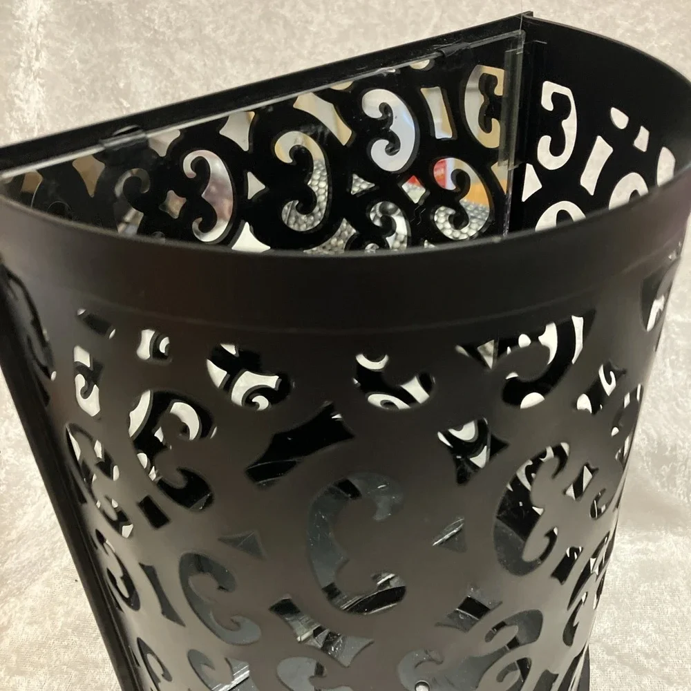 Mirrored Black Scrollwork Metal Sconce Wall or Table Decor Candle Holder